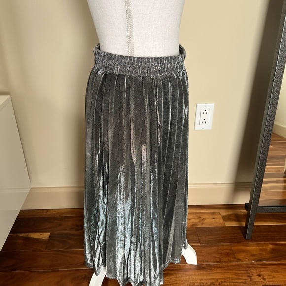 NWT Charon Pleated Skirt Metallic Sliver Size Large - Picture 4 of 6